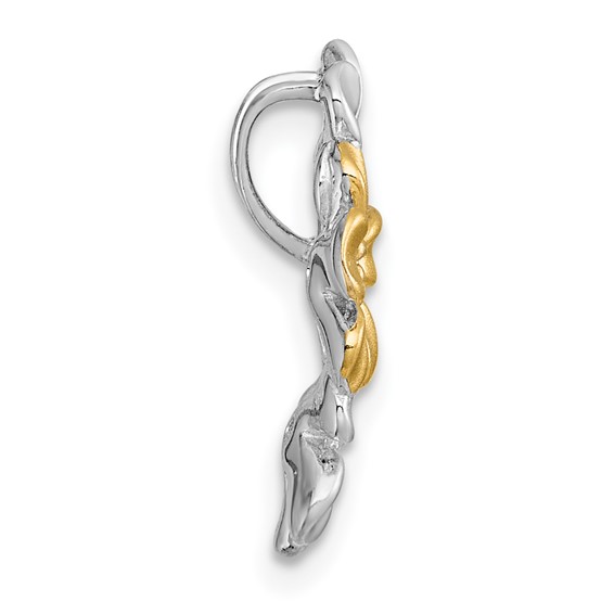 Sterling Silver Rhodium-plated and Gold-plated with CZ Three Flowers Chain Slide Pendant