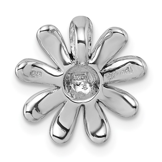 Sterling Silver Rhodium-plated Antiqued Sunflower Chain Slide Pendant