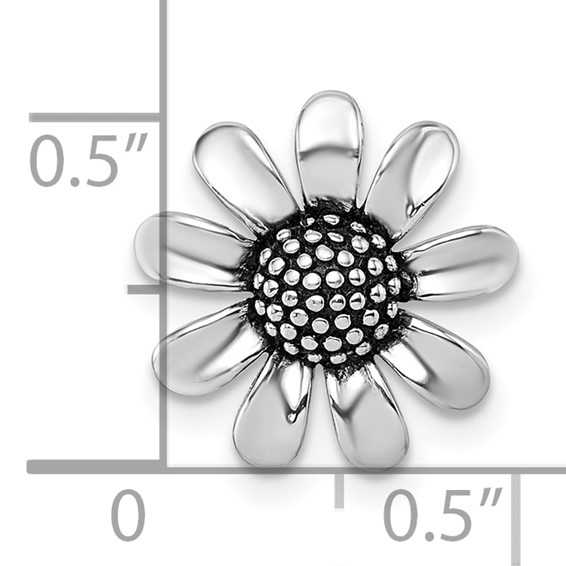 Sterling Silver Rhodium-plated Antiqued Sunflower Chain Slide Pendant