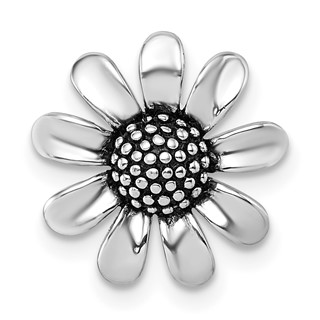 Sterling Silver Rhodium-plated Antiqued Sunflower Chain Slide Pendant