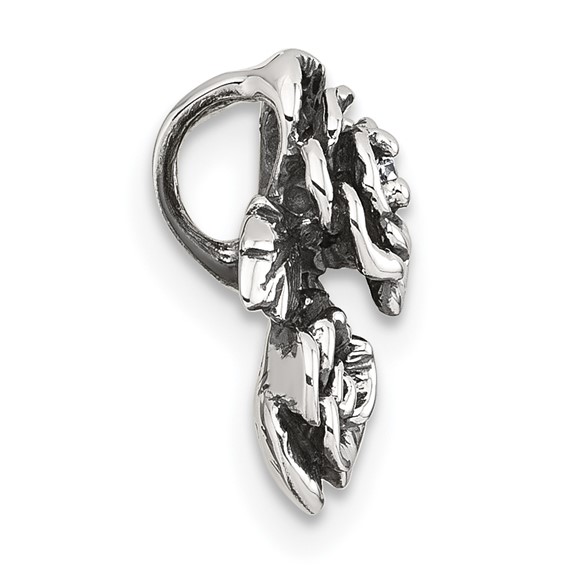Sterling Silver Antiqued Polished CZ Flowers Chain Slide Pendant