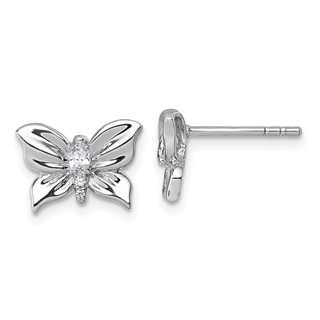 Sterling Silver Rhodium-plated Polished White CZ Butterfly Post Earrings