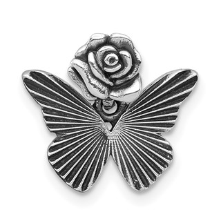 Sterling Silver Antiqued Textured Butterfly With Flower Pendant