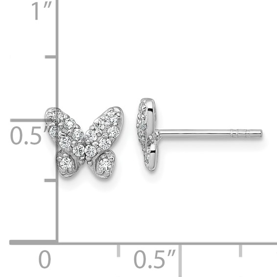 Sterling Silver Rhodium-plated Polished CZ Butterfly Post Earrings
