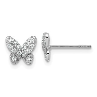 Sterling Silver Rhodium-plated Polished CZ Butterfly Post Earrings