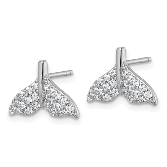 Sterling Silver Rhodium-plated CZ Whale Tail Post Earrings