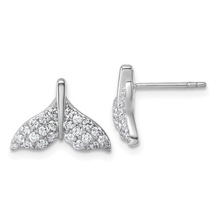 Sterling Silver Rhodium-plated CZ Whale Tail Post Earrings