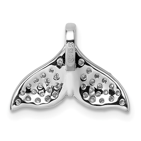 Sterling Silver Rhodium-plated CZ Whale Tail Pendant