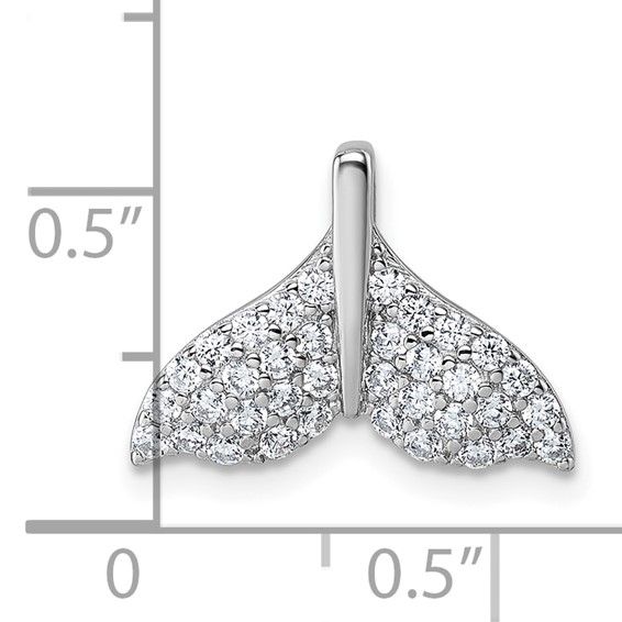 Sterling Silver Rhodium-plated CZ Whale Tail Pendant