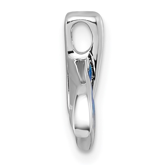 Sterling Silver Rhodium-plated Polished Lab Created Opal Whale Tail Chain Slide Pendant