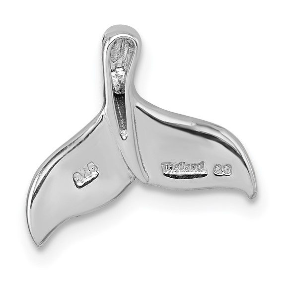 Sterling Silver Rhodium-plated Polished Lab Created Opal Whale Tail Chain Slide Pendant