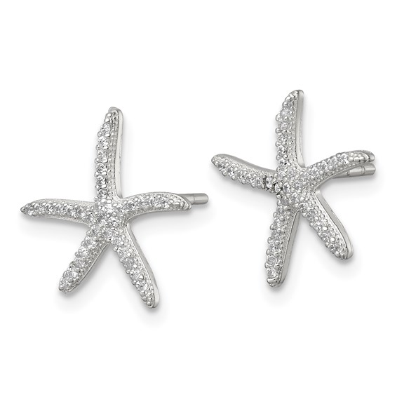 Sterling Silver Polished CZ Starfish Post Earrings