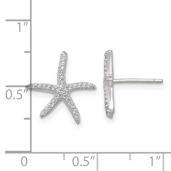 Sterling Silver Polished CZ Starfish Post Earrings