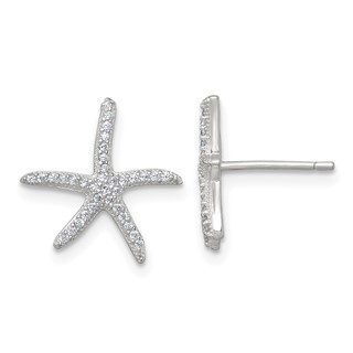 Sterling Silver Polished CZ Starfish Post Earrings