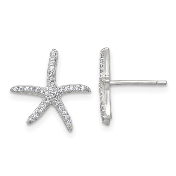 Sterling Silver Polished CZ Starfish Post Earrings