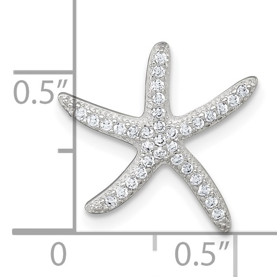 Sterling Silver Polished CZ Starfish Chain Slide Pendant