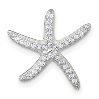 Sterling Silver Polished CZ Starfish Chain Slide Pendant