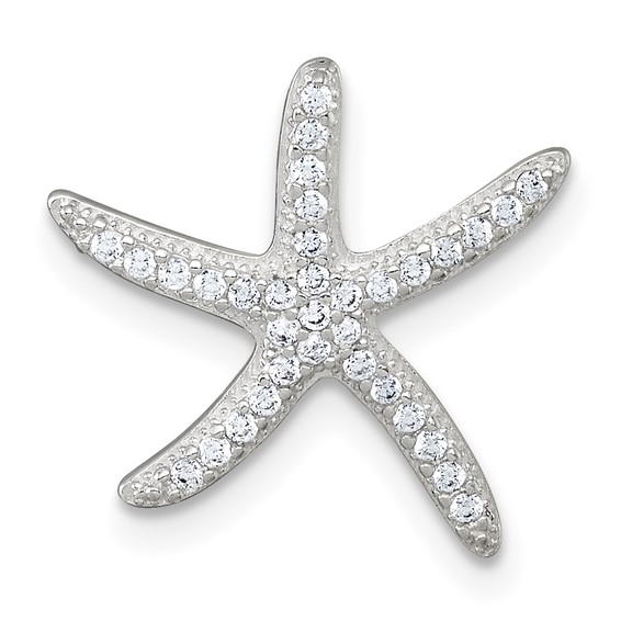 Sterling Silver Polished CZ Starfish Chain Slide Pendant