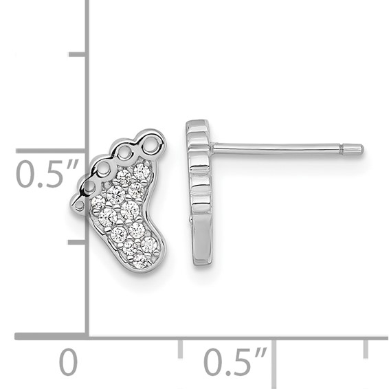 Sterling Silver Rhodium-plated Polished CZ Footprints Post Earrings