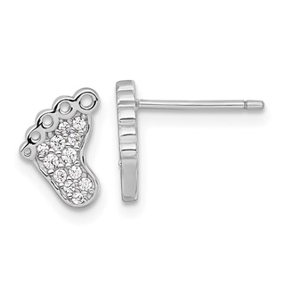 Sterling Silver Rhodium-plated Polished CZ Footprints Post Earrings