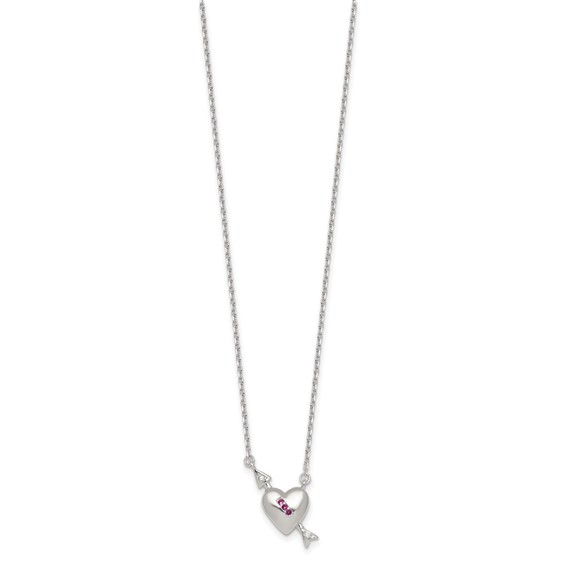 Sterling Silver Polished Pink and White CZ Heart and Arrow 16 inch with 2 inch Extension Necklace