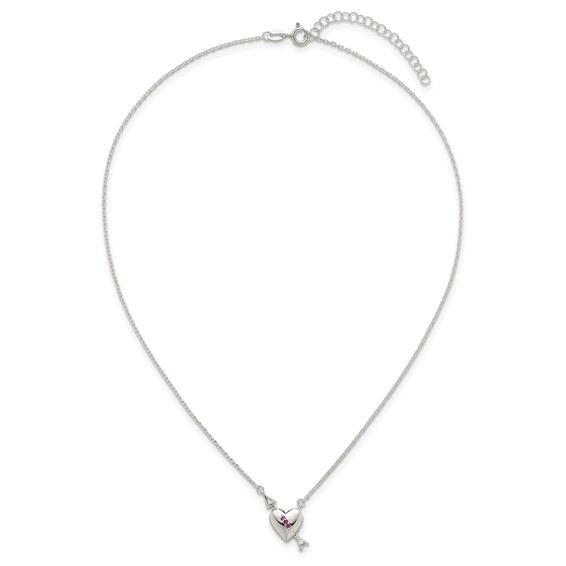 Sterling Silver Polished Pink and White CZ Heart and Arrow 16 inch with 2 inch Extension Necklace