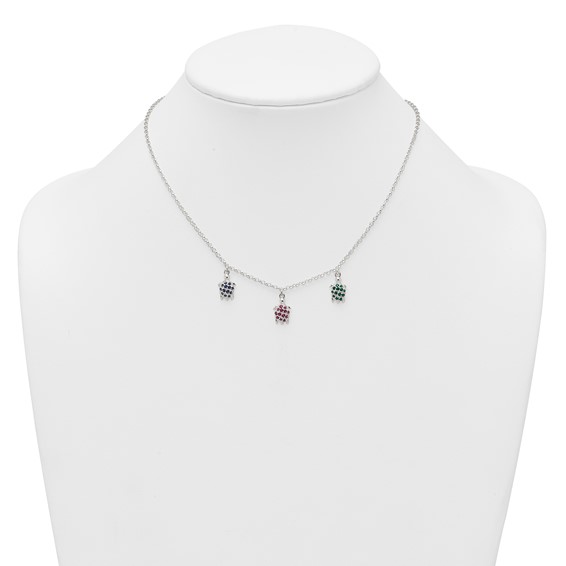 Sterling Silver Polished Green/Red/Blue Nano Crystal Turtles 16 inch Necklace
