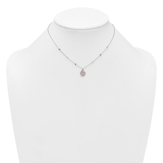 Sterling Silver Polished Beaded Enameled Multi-color Heart Pawprint Childrens 14 inch Necklace