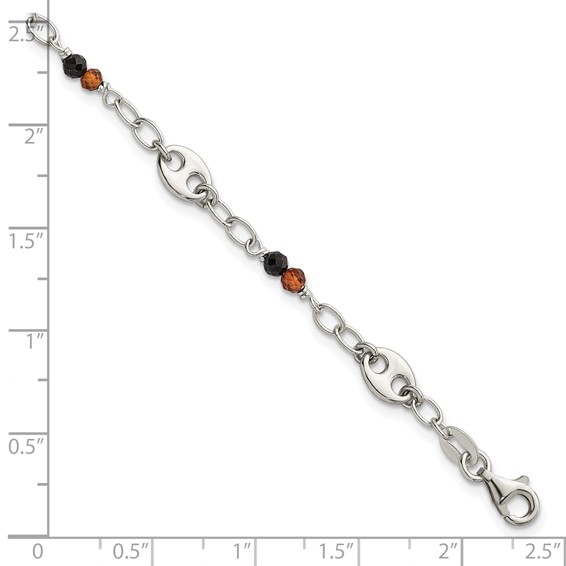 Sterling Silver Polished and Beaded Garnet and Spinel Fancy Link 7.5 inch Bracelet