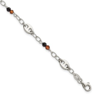 Sterling Silver Polished and Beaded Garnet and Spinel Fancy Link 7.5 inch Bracelet