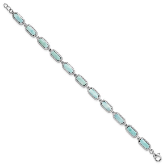 Sterling Silver Rhodium-plated Polished and Twisted Fancy Larimar 7.5 Inch with .25 Inch Extension Bracelet