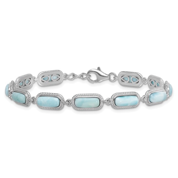 Sterling Silver Rhodium-plated Polished and Twisted Fancy Larimar 7.5 Inch with .25 Inch Extension Bracelet