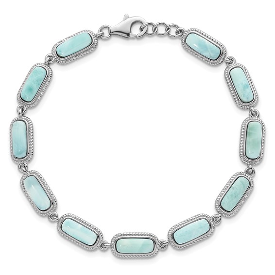 Sterling Silver Rhodium-plated Polished and Twisted Fancy Larimar 7.5 Inch with .25 Inch Extension Bracelet
