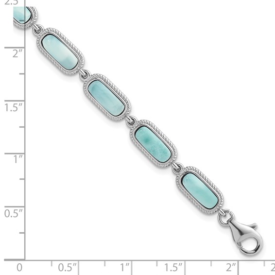 Sterling Silver Rhodium-plated Polished and Twisted Fancy Larimar 7.5 Inch with .25 Inch Extension Bracelet