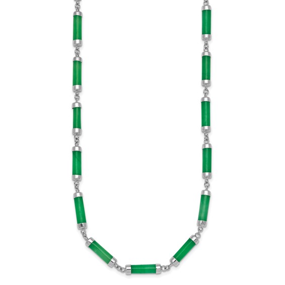 Sterling Silver Rhodium-plated Polished Jade Bars 16.75 Inch with 0.5 Inch Extension Necklace