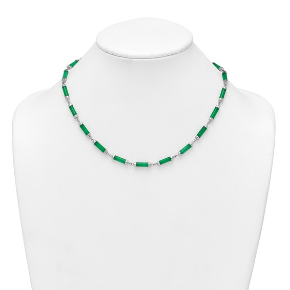 Sterling Silver Rhodium-plated Polished Jade Bars 16.75 Inch with 0.5 Inch Extension Necklace