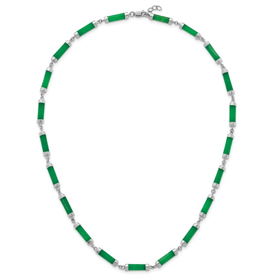 Sterling Silver Rhodium-plated Polished Jade Bars 16.75 Inch with 0.5 Inch Extension Necklace