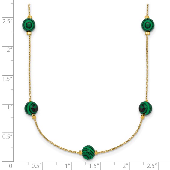Sterling Silver Gold-Tone Polished Lab Created Malachite 16 Inch with 2 Inch Extension Necklace