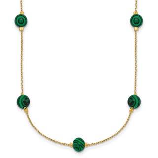 Sterling Silver Gold-Tone Polished Lab Created Malachite 16 Inch with 2 Inch Extension Necklace