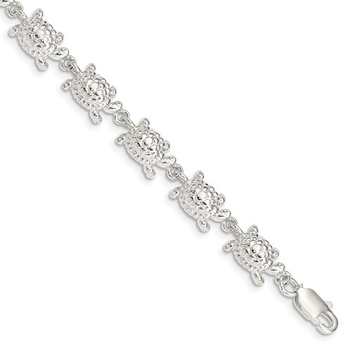 Sterling Silver Turtles Bracelet, 7"