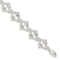 Sterling Silver Polished Dolphins Bracelet, 7" view 1