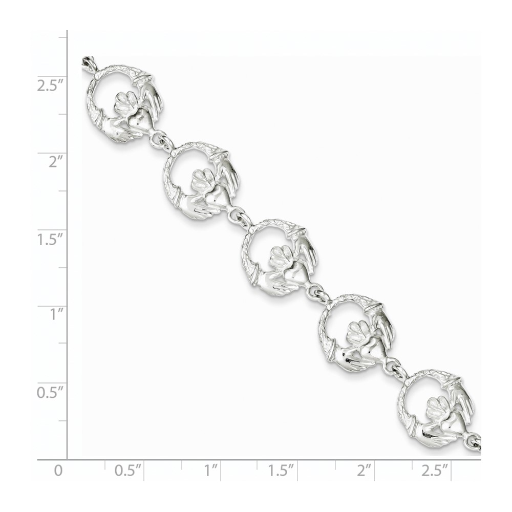 Sterling Silver Polished and Textured Claddagh Link 7 inch Bracelet (QG880-7)