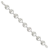 Sterling Silver Polished and Textured Claddagh Link 7 Inch Bracelet view 2