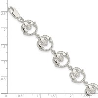 Sterling Silver Polished and Textured Claddagh Link 7 Inch Bracelet view 4