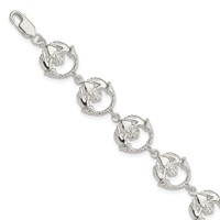 Sterling Silver Polished and Textured Claddagh Link 7 Inch Bracelet view 1