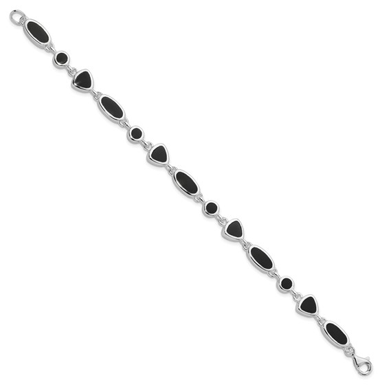 Sterling Silver Rhodium-plated Onyx Bracelet