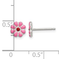 Sterling Silver Madi K Polished Pink & Red Enameled Flower Post Earrings view 4