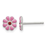 Sterling Silver Madi K Polished Pink & Red Enameled Flower Post Earrings view 1