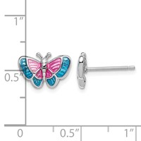 Sterling Silver Rhodium-plated Madi K Polished Pink & Blue Enameled Butterfly Post Earrings view 4