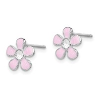 Sterling Silver Madi K Rhodium-plated Polished Pink Enamel & Crystal Flower Post Earrings view 2